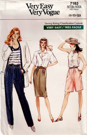 Very Easy Vogue 7163 Womens Pleat Front Pants Bermuda Shorts & Skirt 1980s Vintage Sewing Pattern Size 8-12 or 14