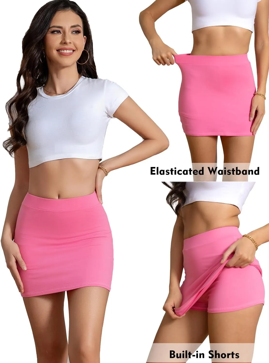 We1Fit Women's Black Mini Skirt Skort Leopard Pencil Bodycon y2k Short Skirts with Shorts Underneath