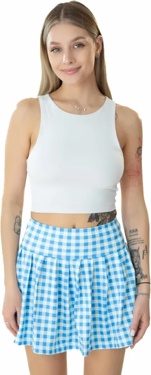 White and Blue Gingham Sexy Skirt for Womens - Adult Women School Plaid Cosplay Halloween Costumes
