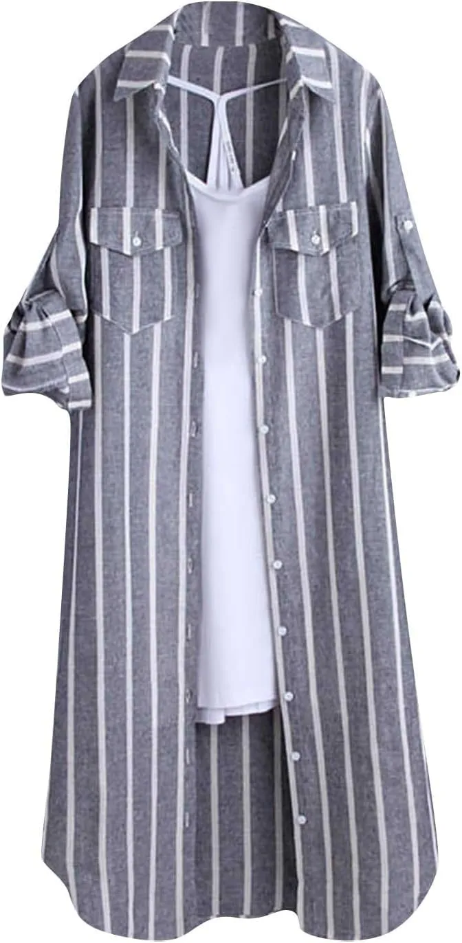 Womens Flannel Plaid Shirts 2024 Fall Long Sleeve Button Down Checked Casual Long Tail Shirt Jacket with Pockets