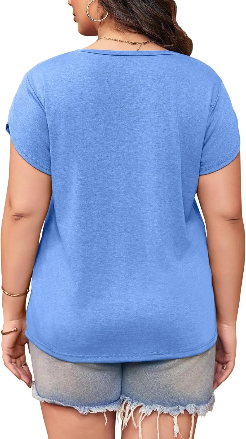 Womens Plus Size Tops V Neck T Shirts Casual Loose Petal Sleeve Tee Shirts