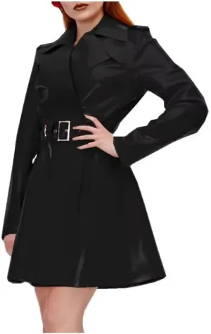 Women's PVC Leather,Trench Coat, Casual Long Sleeve, Turn-Down Collar Coats, Look Jackets