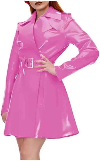 Women's PVC Leather,Trench Coat, Casual Long Sleeve, Turn-Down Collar Coats, Look Jackets