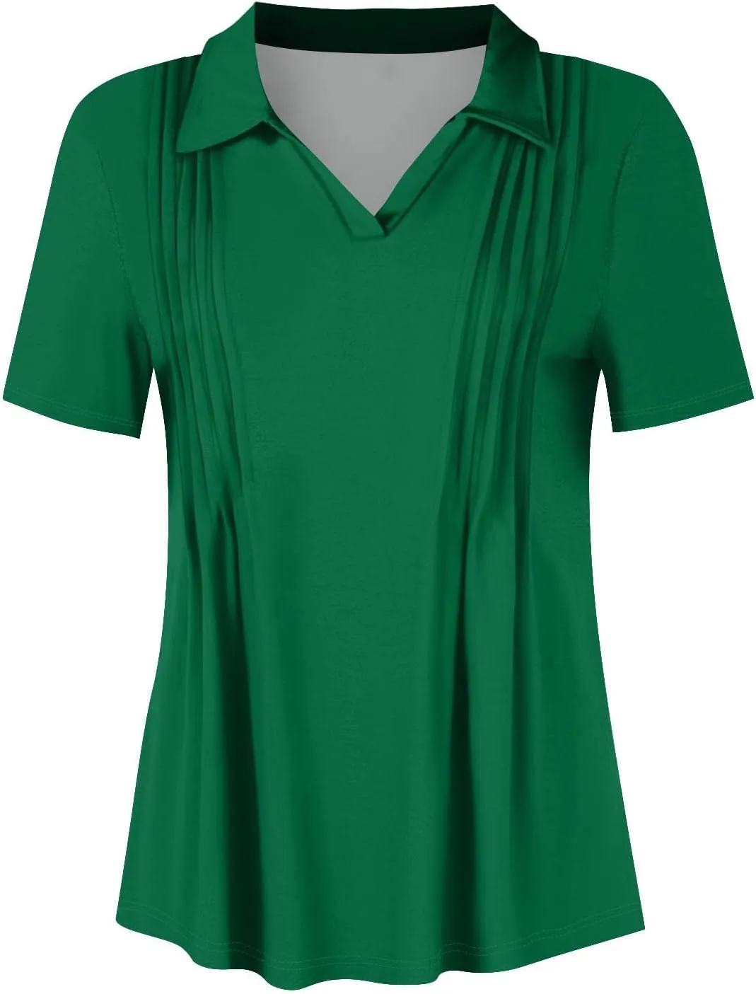 Womens Short Sleeve Polo T Shirts Pleated V Neck Collared Summer Tops Fashion Business Casual Work Blouse