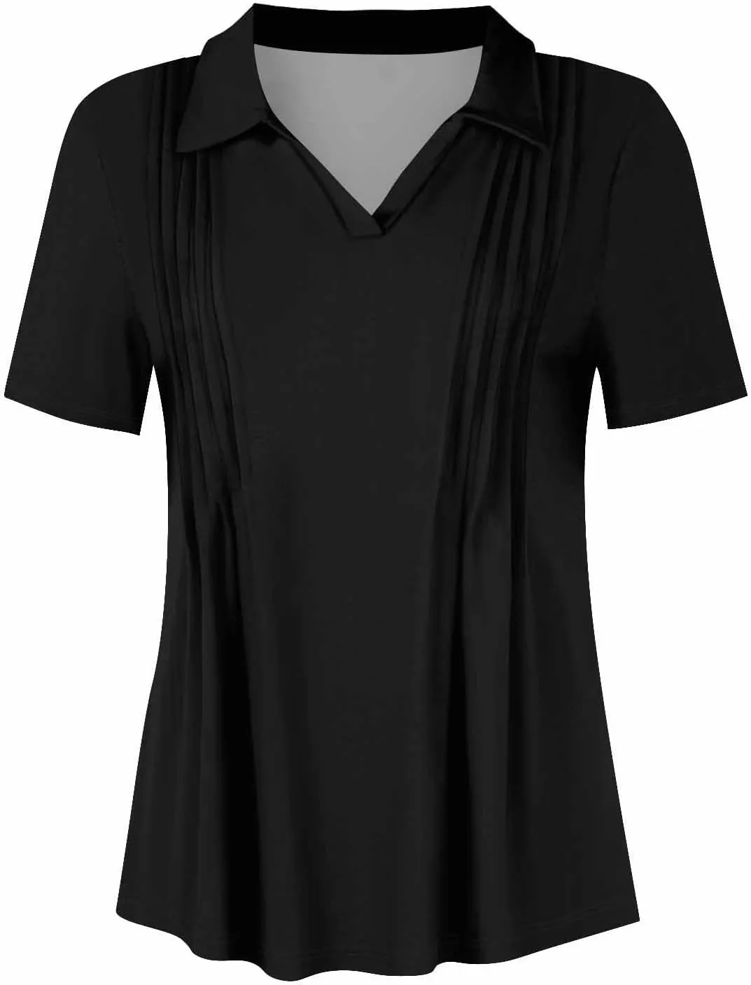 Womens Short Sleeve Polo T Shirts Pleated V Neck Collared Summer Tops Fashion Business Casual Work Blouse