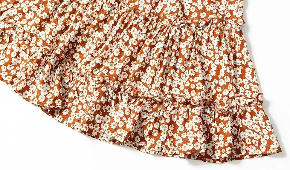 Womens Summer Flowy Tiered Ruffle Mini Skirt Cute High Waist Beach Boho Floral Polka Dot Short Skirts
