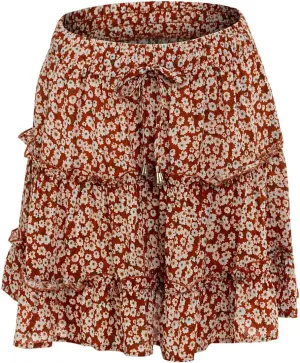 Womens Summer Flowy Tiered Ruffle Mini Skirt Cute High Waist Beach Boho Floral Polka Dot Short Skirts