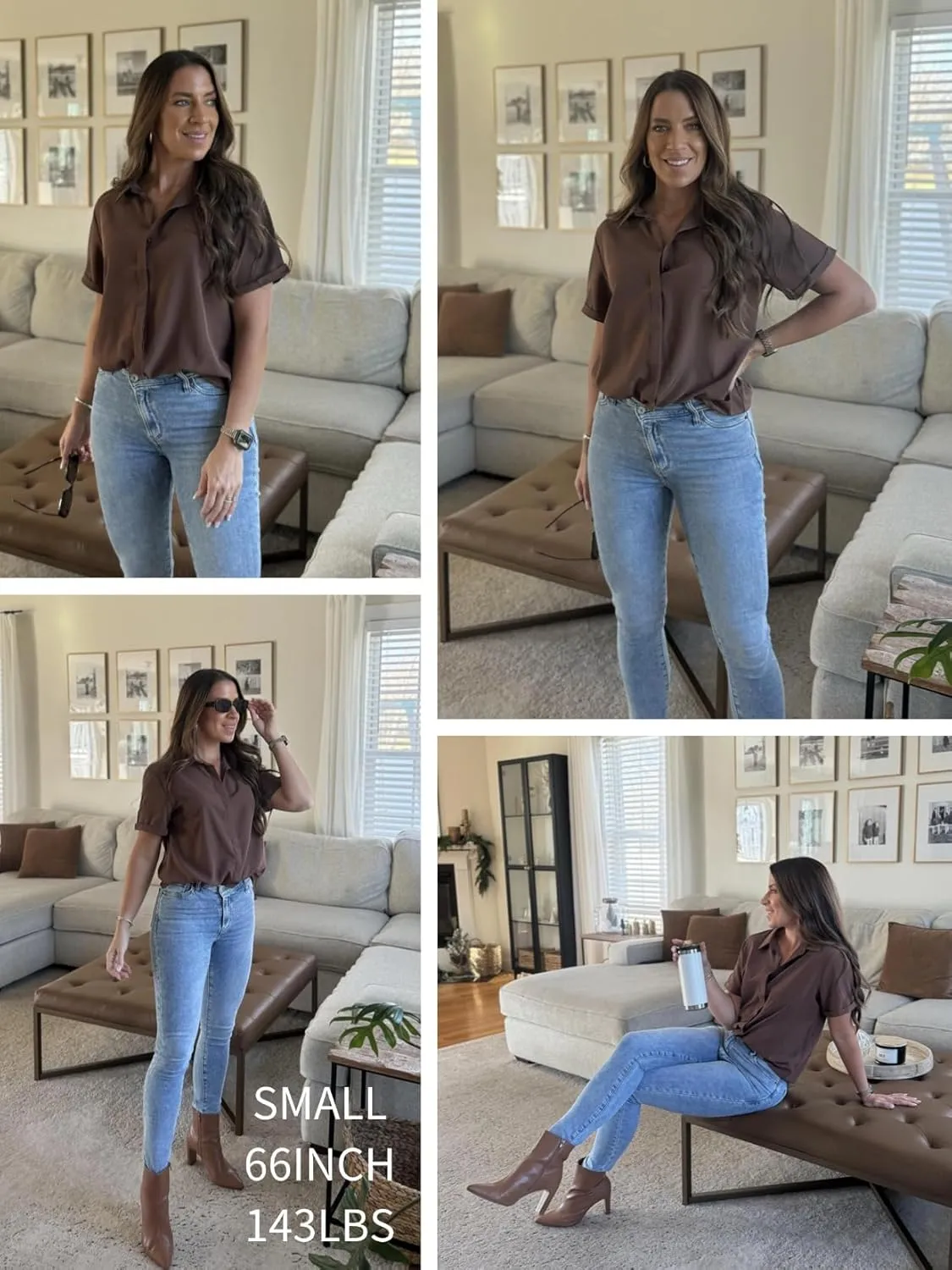 Zeagoo Womens Button Down Shirts Rolled Cuffed Short Sleeve Shirt Cute Collared Summer Casual Work Blouse