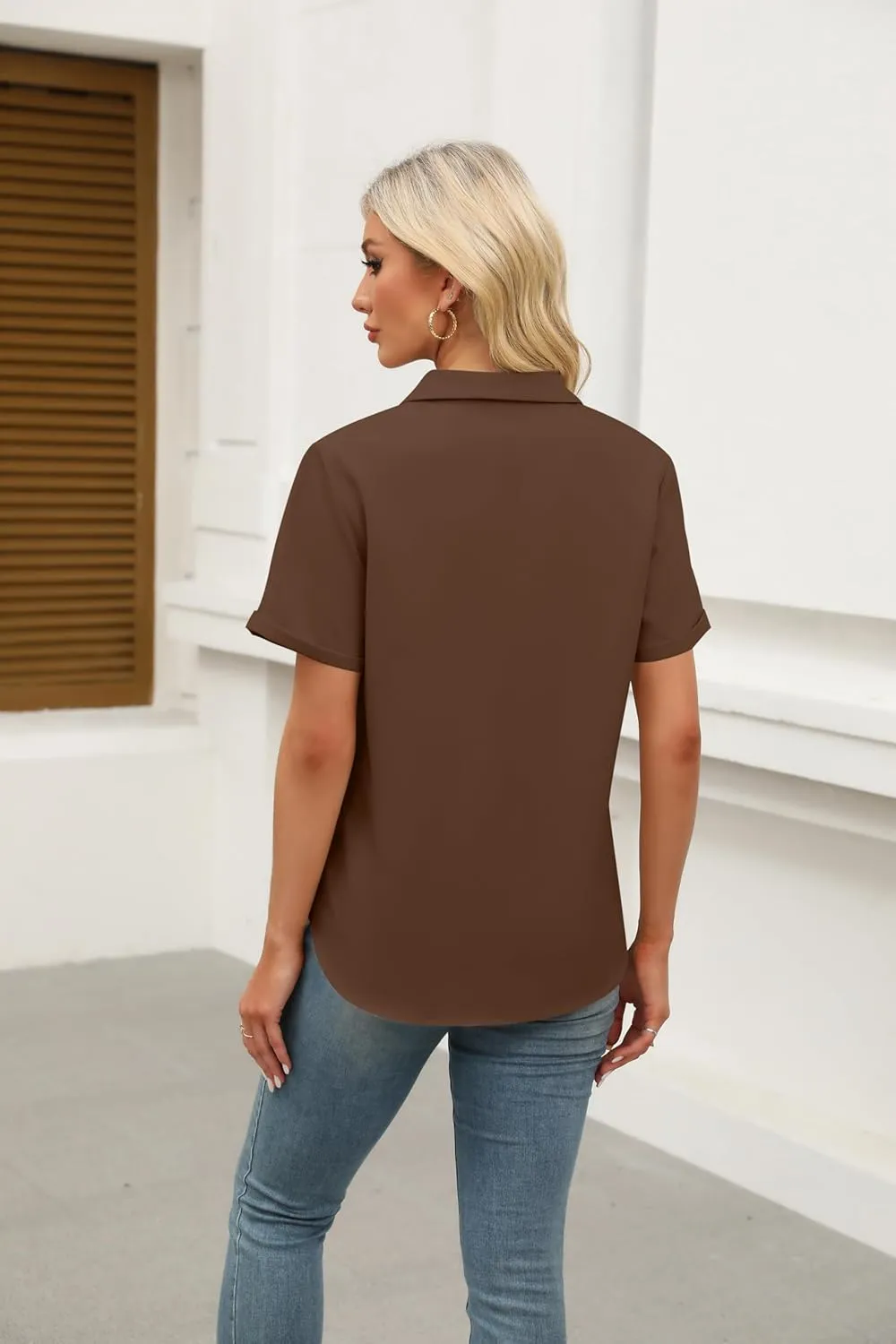 Zeagoo Womens Button Down Shirts Rolled Cuffed Short Sleeve Shirt Cute Collared Summer Casual Work Blouse