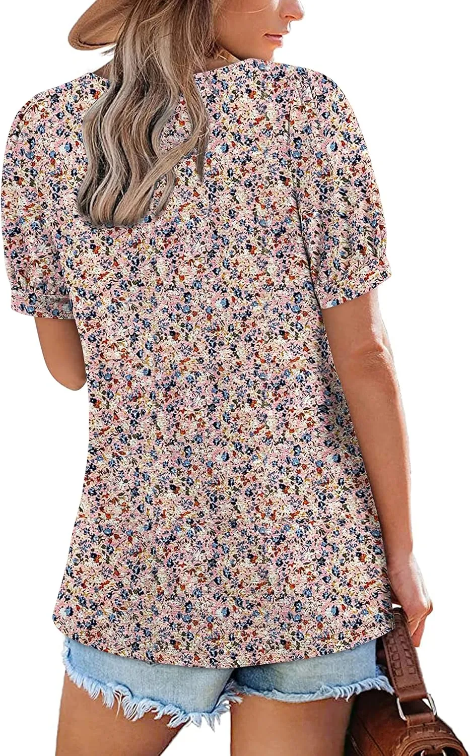 Zwurew Women's Summer Casual Puff Short Sleeve T-Shirts Square Neck Pleated Flowy Trendy Tunic Tops for Leggings S-2XL